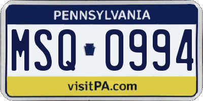 PA license plate MSQ0994
