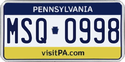 PA license plate MSQ0998