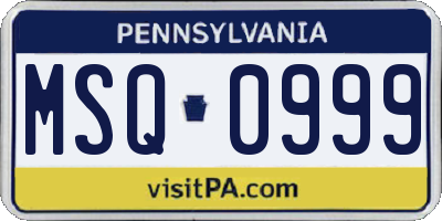 PA license plate MSQ0999