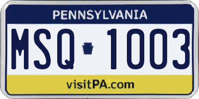 PA license plate MSQ1003