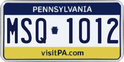PA license plate MSQ1012