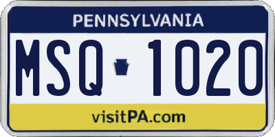 PA license plate MSQ1020