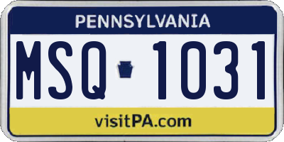 PA license plate MSQ1031