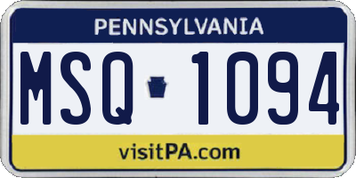 PA license plate MSQ1094