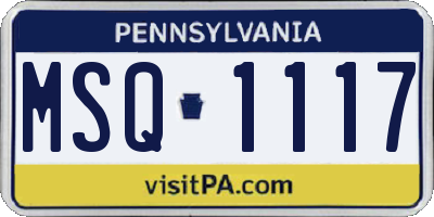 PA license plate MSQ1117