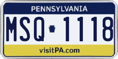 PA license plate MSQ1118
