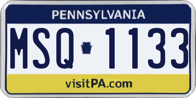 PA license plate MSQ1133