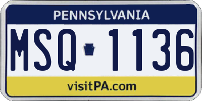 PA license plate MSQ1136