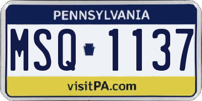 PA license plate MSQ1137