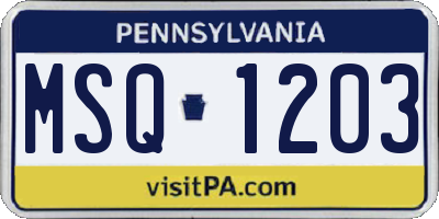 PA license plate MSQ1203