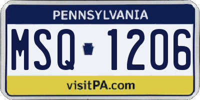 PA license plate MSQ1206