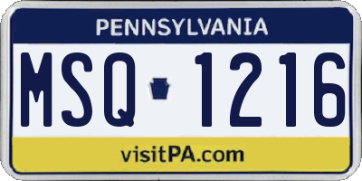 PA license plate MSQ1216