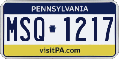 PA license plate MSQ1217
