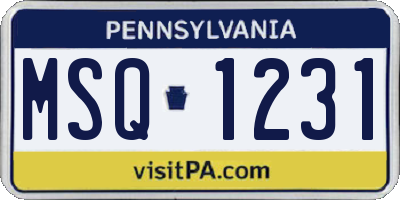 PA license plate MSQ1231