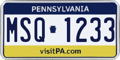 PA license plate MSQ1233