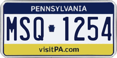 PA license plate MSQ1254