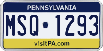 PA license plate MSQ1293