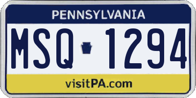 PA license plate MSQ1294