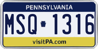PA license plate MSQ1316
