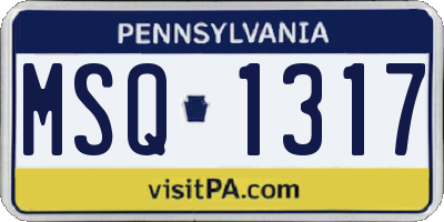 PA license plate MSQ1317