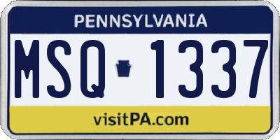 PA license plate MSQ1337