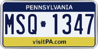 PA license plate MSQ1347