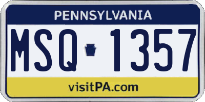 PA license plate MSQ1357