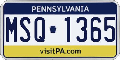 PA license plate MSQ1365