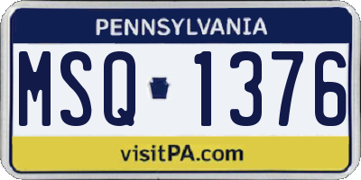 PA license plate MSQ1376