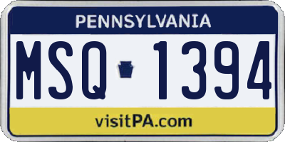 PA license plate MSQ1394