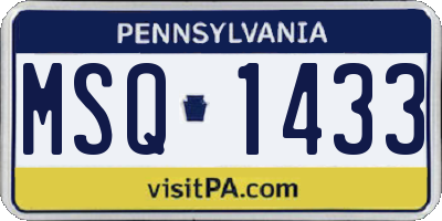 PA license plate MSQ1433