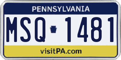PA license plate MSQ1481
