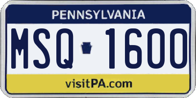PA license plate MSQ1600