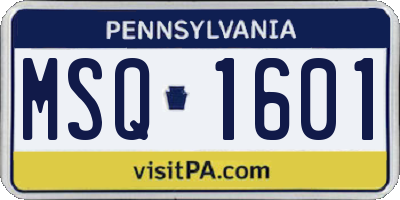 PA license plate MSQ1601