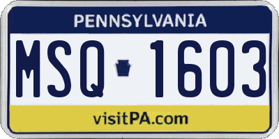 PA license plate MSQ1603