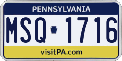 PA license plate MSQ1716