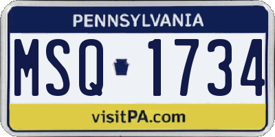 PA license plate MSQ1734