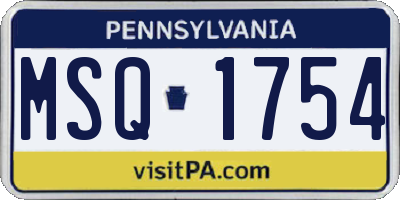 PA license plate MSQ1754