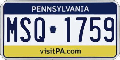 PA license plate MSQ1759