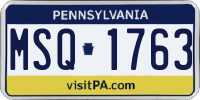 PA license plate MSQ1763