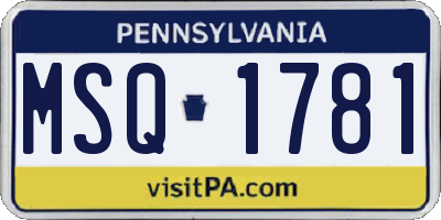 PA license plate MSQ1781