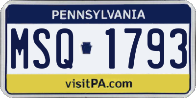 PA license plate MSQ1793