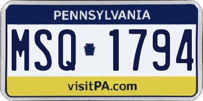 PA license plate MSQ1794