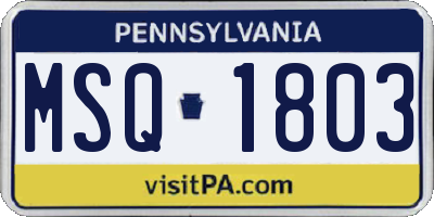 PA license plate MSQ1803
