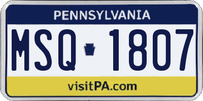 PA license plate MSQ1807
