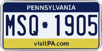PA license plate MSQ1905