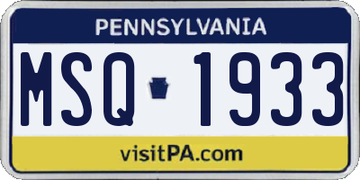 PA license plate MSQ1933