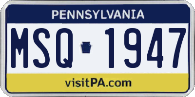 PA license plate MSQ1947