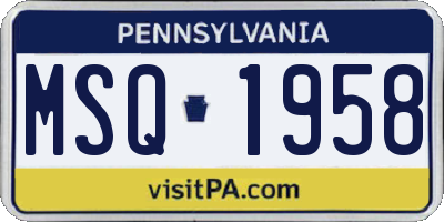 PA license plate MSQ1958