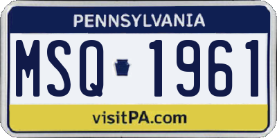 PA license plate MSQ1961